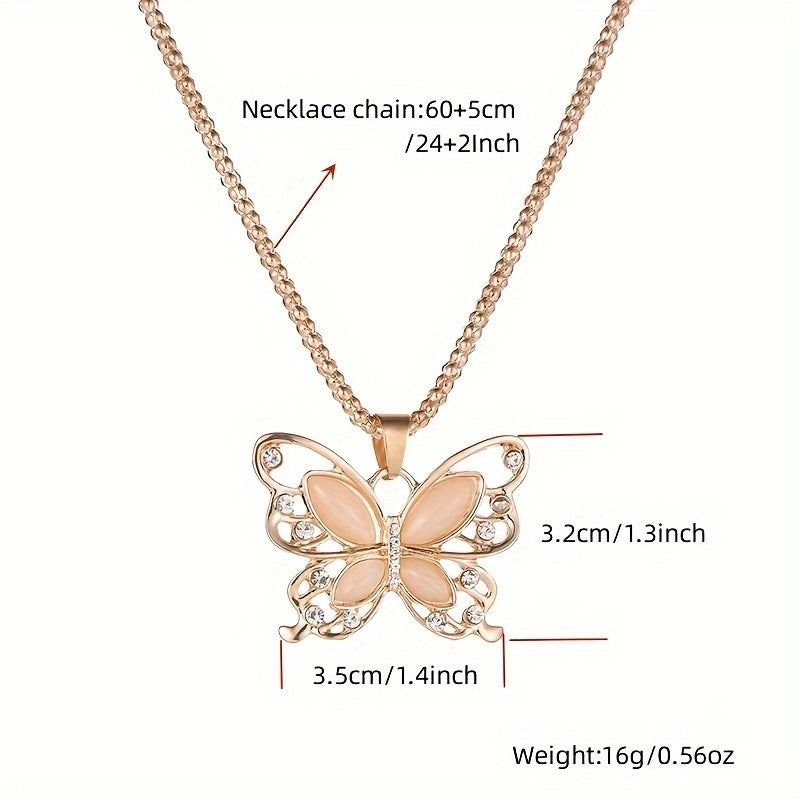 Rose Golden Color Opal Butterfly Pendant Necklace Animal Design Sweater Chain Long Necklace For Women Jewelry MyFave Boutique