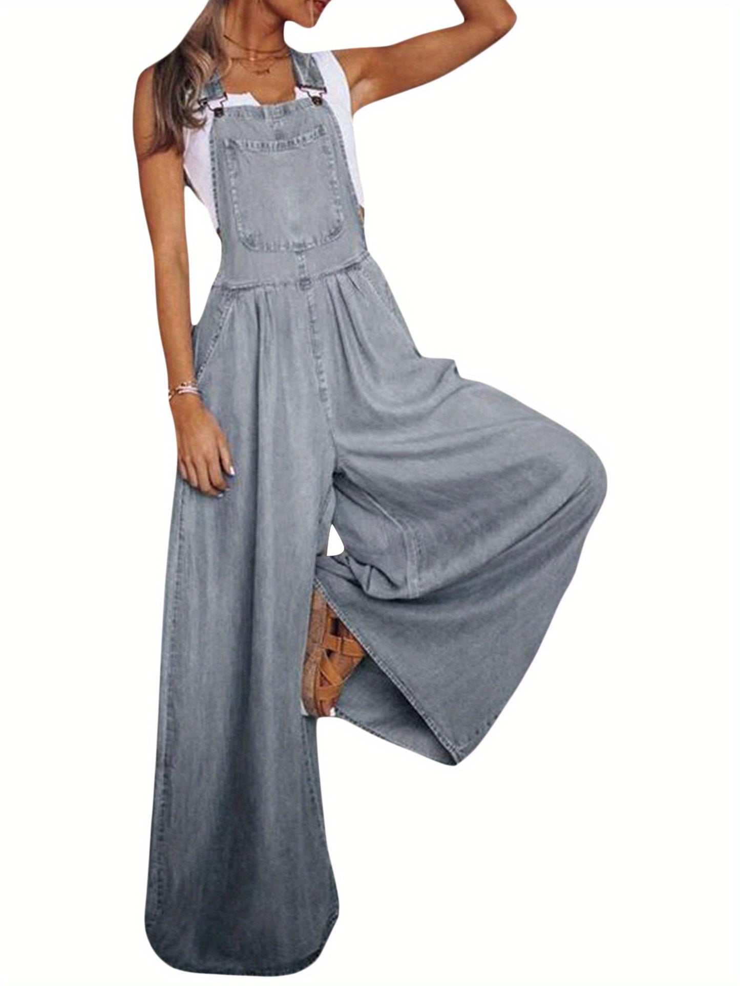 Women's Adjustable Shoulder Strap Jeans Jumpsuit with Pocket Decoration - Loose Fit Spring Clothing MyFave Boutique