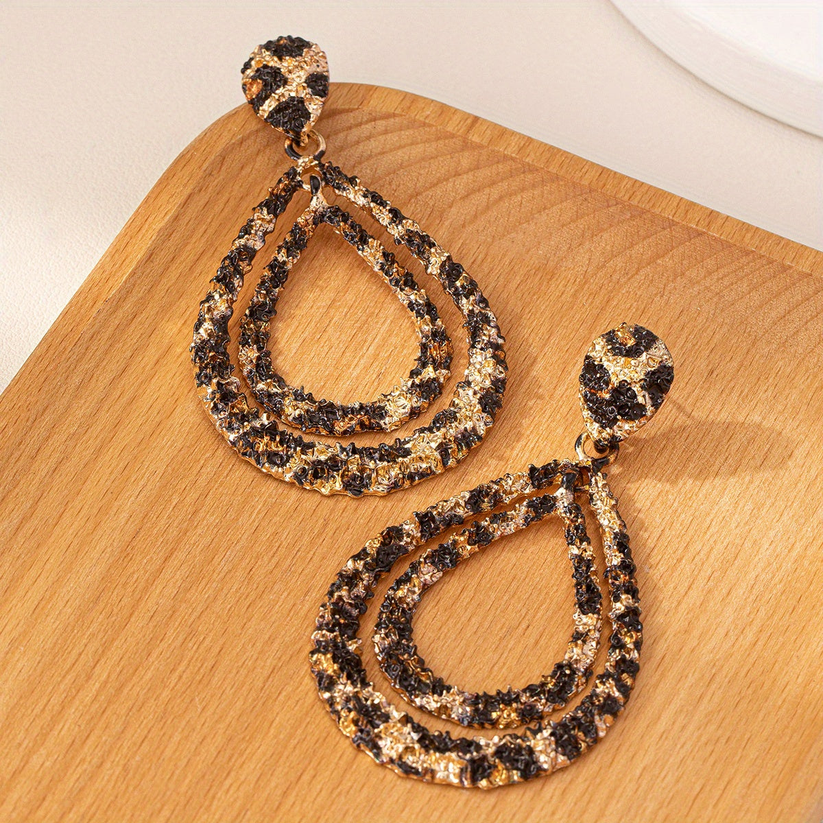 Elegant Double-Layer Leopard Print Drop Earrings - Vintage Style, Stainless Steel Posts for Everyday & Party Wear MyFave Boutique