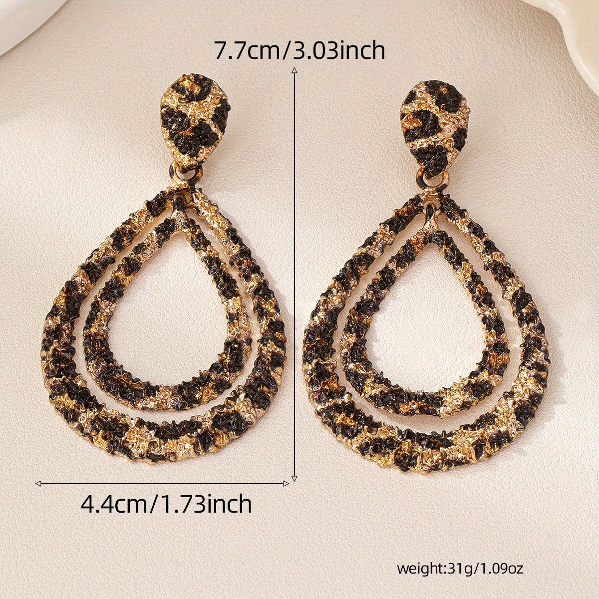 Elegant Double-Layer Leopard Print Drop Earrings - Vintage Style, Stainless Steel Posts for Everyday & Party Wear MyFave Boutique