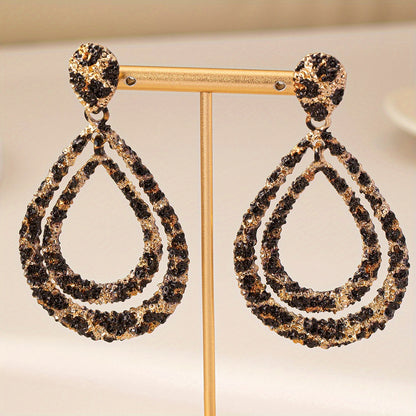 Elegant Double-Layer Leopard Print Drop Earrings - Vintage Style, Stainless Steel Posts for Everyday & Party Wear MyFave Boutique