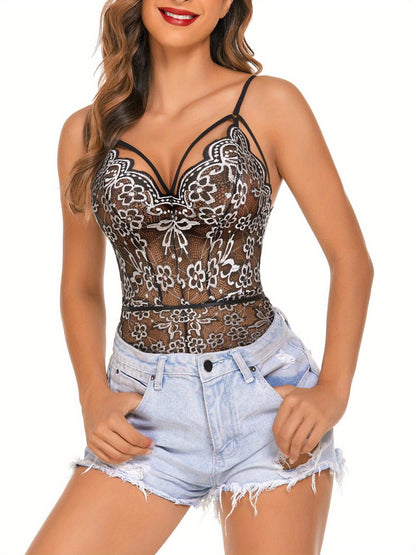 Teddy Lingerie for Women Floral Lace Bodysuit Scallop Trim One Piece Babydoll MyFave Boutique