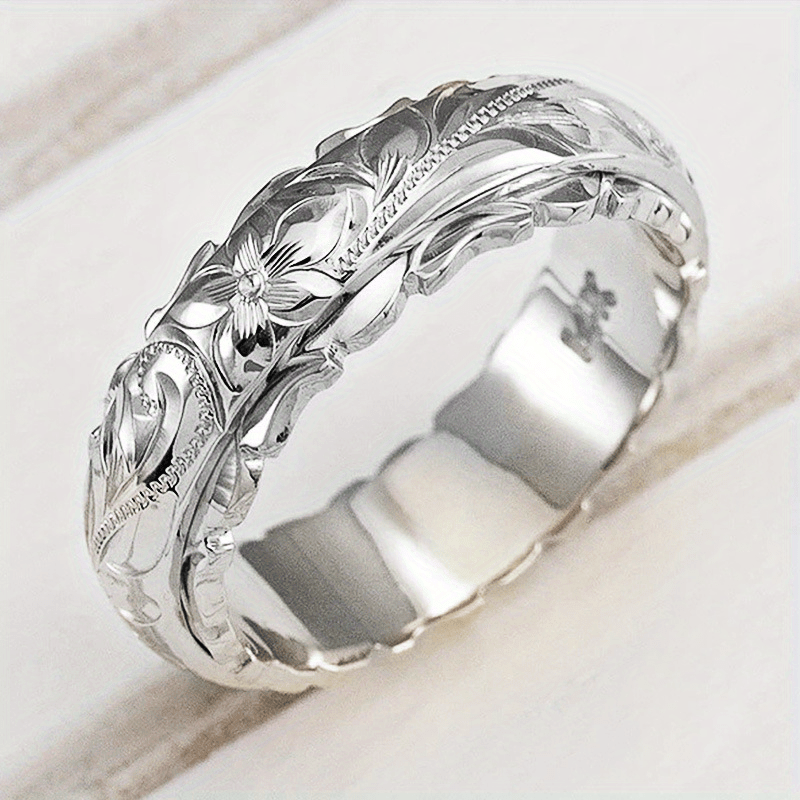 1pc suspension engraved rose flower ring European and American wedding anniversary gift strip ring girl MyFave Boutique