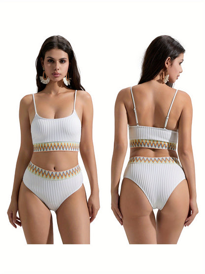 Women 2 Piece Swimsuits Wave Stripe Bikini Bra and High Waist Panties Sets for Summer Beachwear Bathing Suit MyFave Boutique