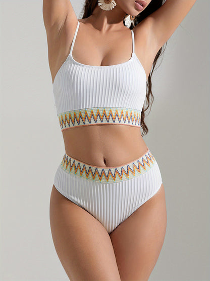 Women 2 Piece Swimsuits Wave Stripe Bikini Bra and High Waist Panties Sets for Summer Beachwear Bathing Suit MyFave Boutique