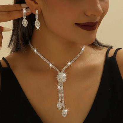 Luxurious CZ Floral Wedding Jewelry Set - Necklace and Earrings - Bridal Fashion Accessories - Eid al-Fitr Gifts MyFave Boutique