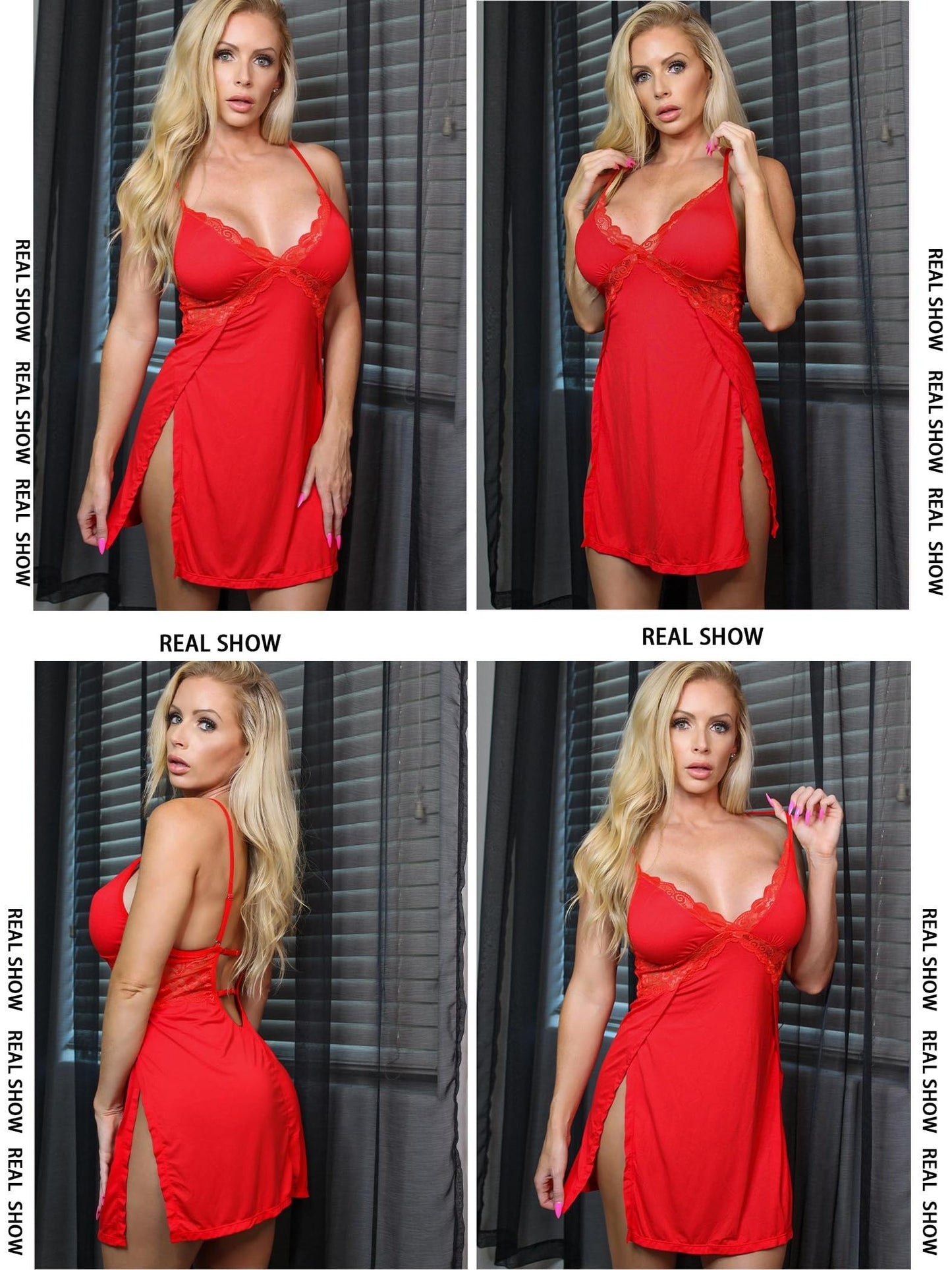 Women's Sultry Lace Chemise Nightgown - Modal Babydoll with Side Slit Sleepwear MyFave Boutique