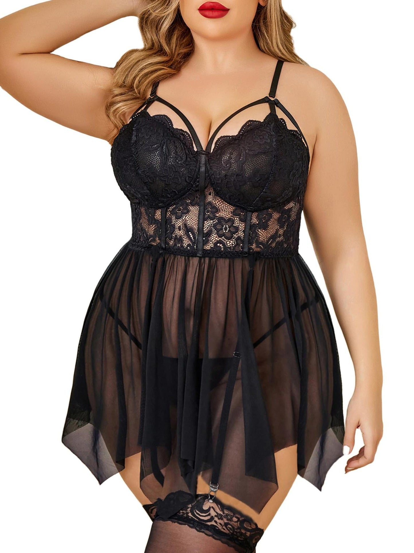 Plus Size Lingerie Mesh Lace Lingerie Top Babydoll Lingerie Exotic Nightgowns MyFave Boutique