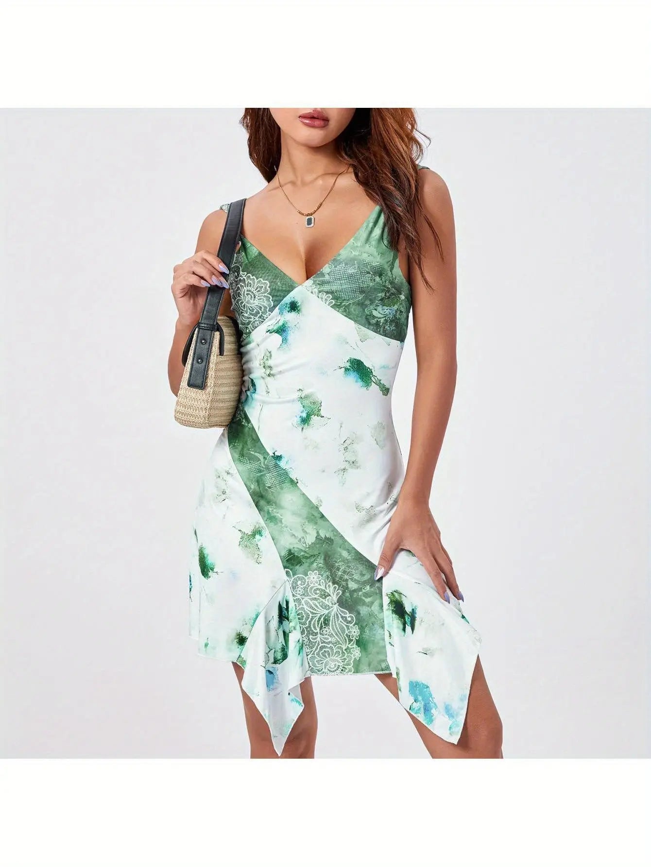 Women's Summer Floral Print Deep V Neck Cami Dress - Backless Sleeveless Irregular Hem Mini Dress for Vacation and Casual Wear MyFave Boutique