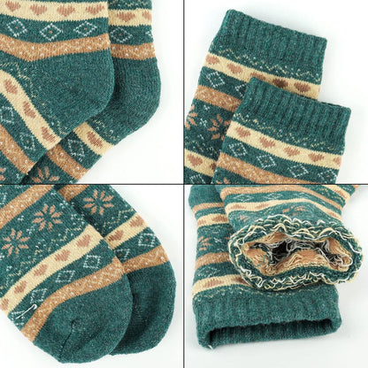 5 Pairs Unisex Snowflake Wool Socks, Ethnic Style Warm Thick Crew Socks for Christmas Gifts, Women's Stockings & Hosiery for Winter MyFave Boutique