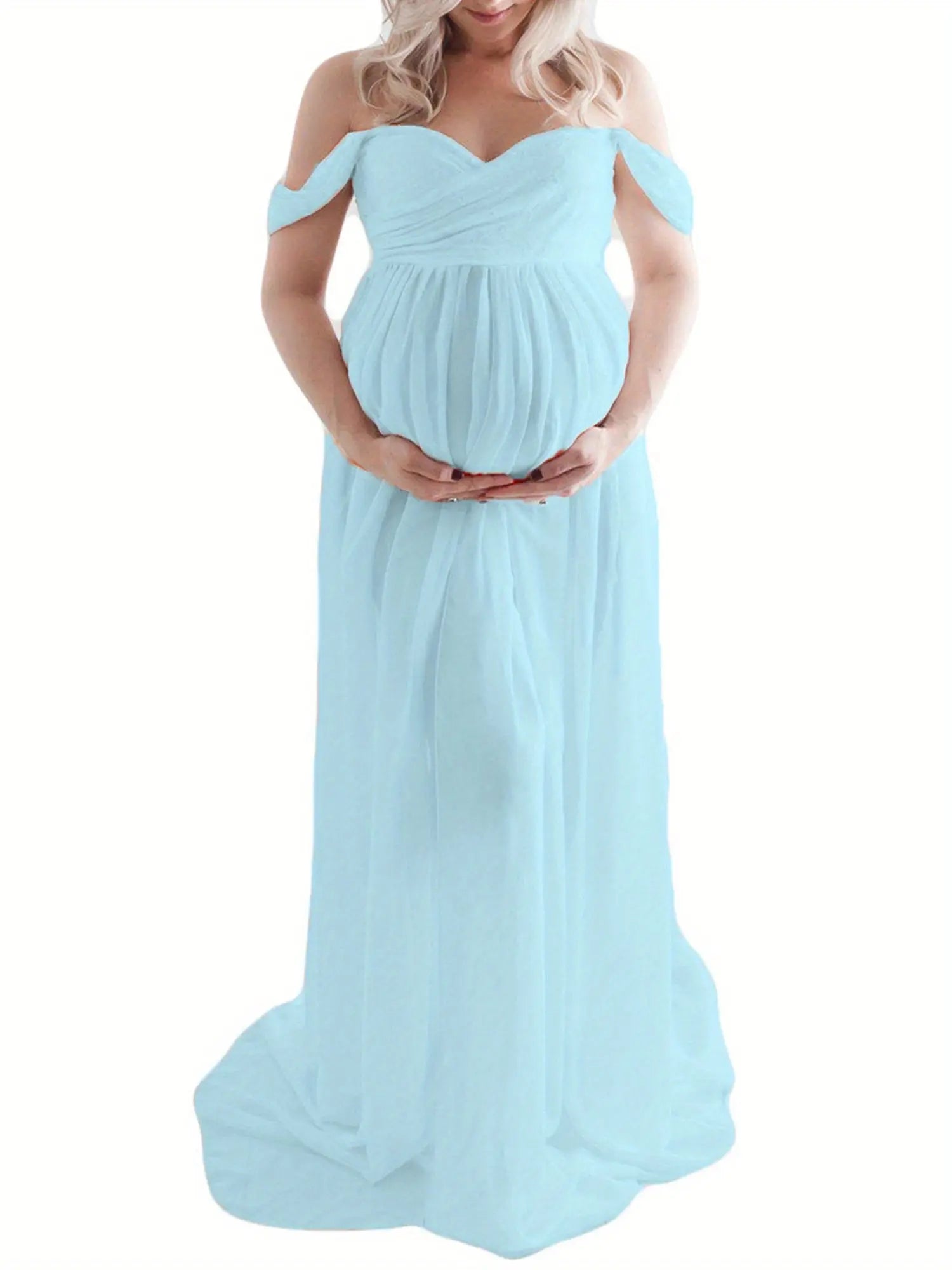 Maternity Photography Dress: Off-Shoulder Chiffon Gown with Front Split, Solid Color - Perfect for Photoshoots during Pregnancy MyFave Boutique