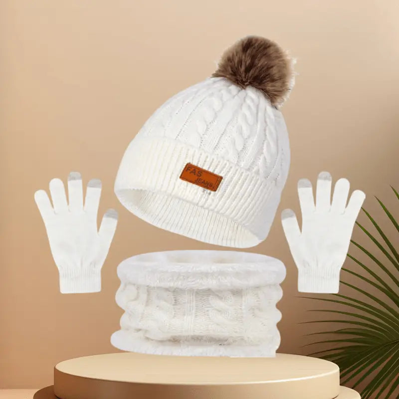 3-in-1 Winter Warmth Bundle: Festive Knit Hat, Scarf, and Gloves for Ladies - Touchscreen Compatible MyFave Boutique