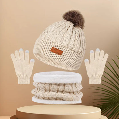 3-in-1 Winter Warmth Bundle: Festive Knit Hat, Scarf, and Gloves for Ladies - Touchscreen Compatible MyFave Boutique