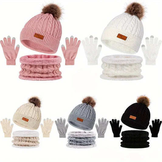 3-in-1 Winter Warmth Bundle: Festive Knit Hat, Scarf, and Gloves for Ladies - Touchscreen Compatible MyFave Boutique