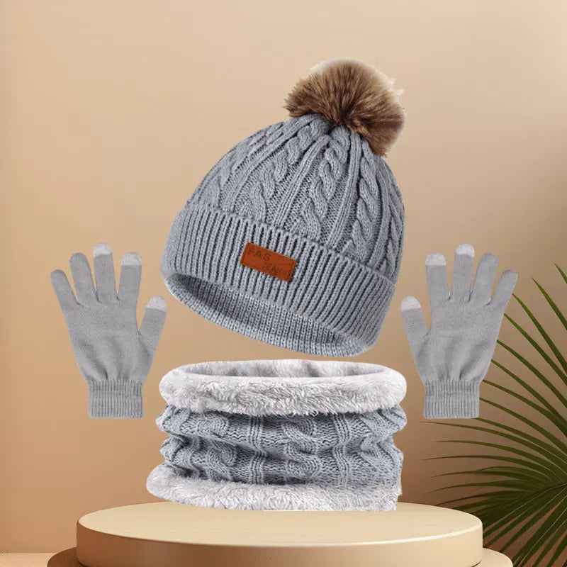 3-in-1 Winter Warmth Bundle: Festive Knit Hat, Scarf, and Gloves for Ladies - Touchscreen Compatible MyFave Boutique