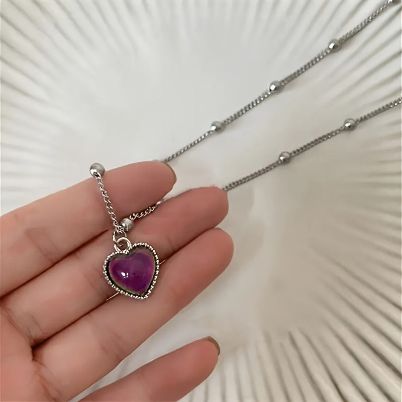 1Pcs/ cute Color-changing Heart Pendant Necklace, Creative Temperature-sensitive Collarbone Chain, Holiday Gift for Girls MyFave Boutique