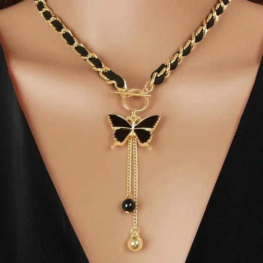 Elegant Black Chain Pendant Necklace for Women, Bohemian Style with Tassel Pendant - Clavicle Chain Jewelry MyFave Boutique