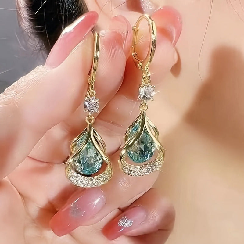 2 Pairs of Water Drop Shape Shiny Zircon Inlaid Pendant Earrings Elegant Simple Style Daily Wear Earrings Women's Gifts MyFave Boutique