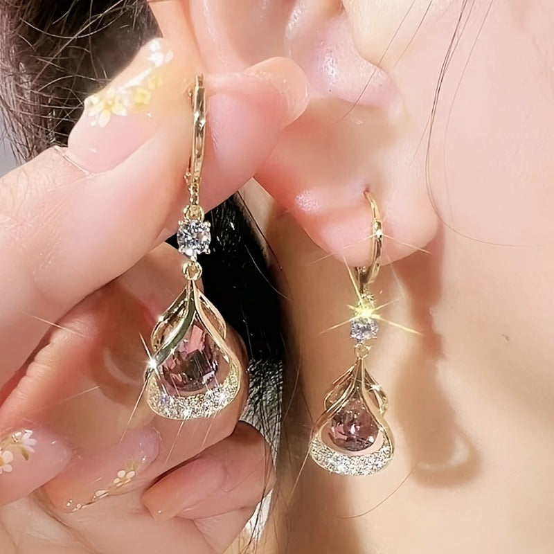 2 Pairs of Water Drop Shape Shiny Zircon Inlaid Pendant Earrings Elegant Simple Style Daily Wear Earrings Women's Gifts MyFave Boutique