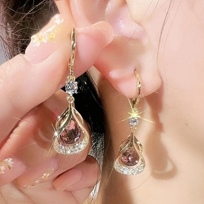 2 Pairs of Water Drop Shape Shiny Zircon Inlaid Pendant Earrings Elegant Simple Style Daily Wear Earrings Women's Gifts MyFave Boutique