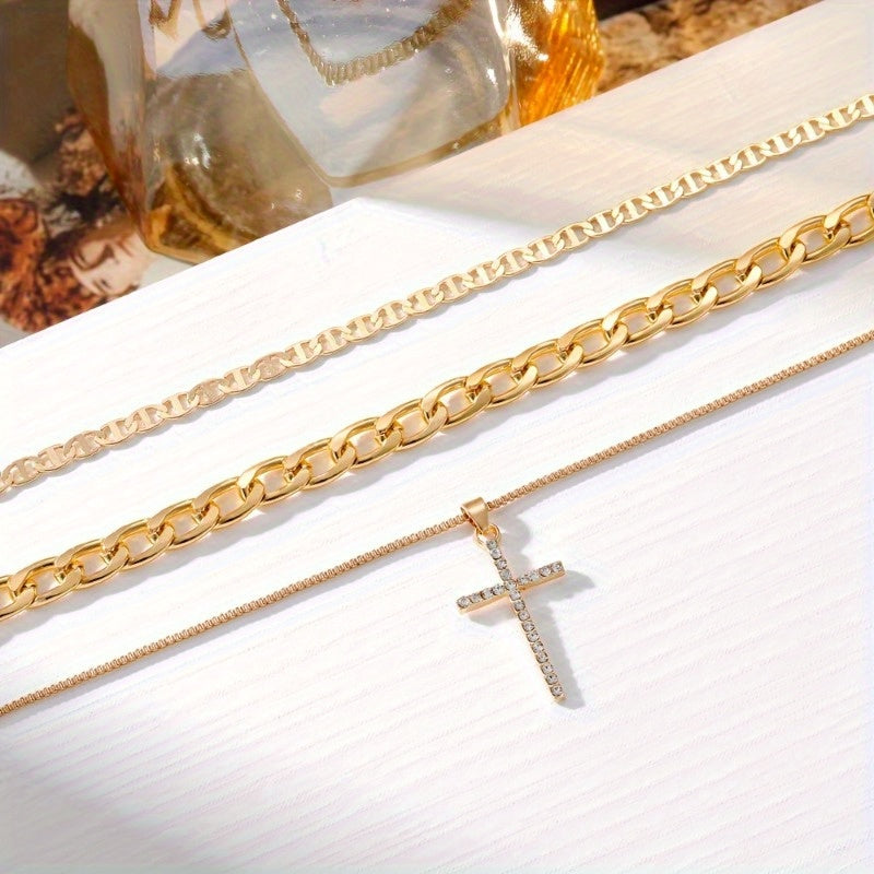 1Pcs/ three-layer Chain Cross Design Pendant Necklace, Elegant Luxury Style Alloy Jewelry, Fashionable Women's Necklace. MyFave Boutique