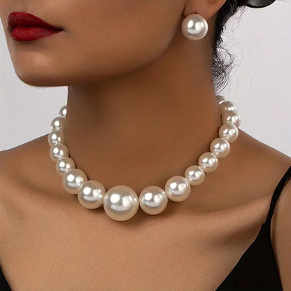 French Romantic Style 3-Piece Jewelry Set - Spherical Milky Stone Earrings and Necklace - Perfect for Daily Outfits and Party Accessories MyFave Boutique