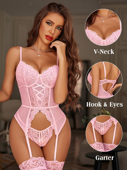 Splicing Lace Sleeveless Fashion Charm Design Lingerie Set, Women's Sexy Erotic Clothing MyFave Boutique