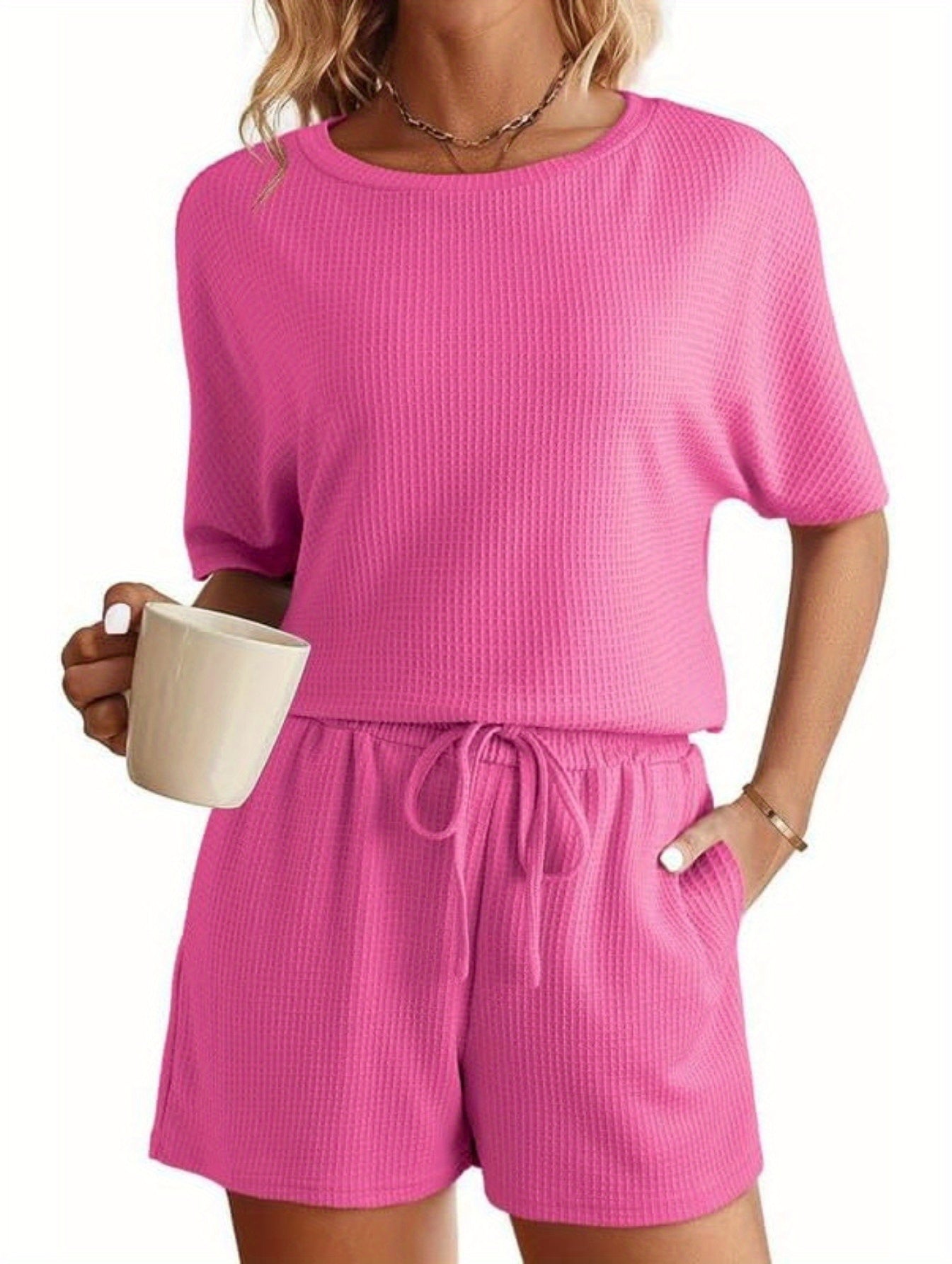 Womens Pajama Sets Waffle Knit Lounge Set 2 Piece Outfits Loungewear Sweatsuit with Pockets MyFave Boutique