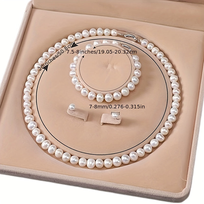 Stunning Freshwater Cultured Pearl Necklace Set with Matching Bracelet and Stud Earrings MyFave Boutique