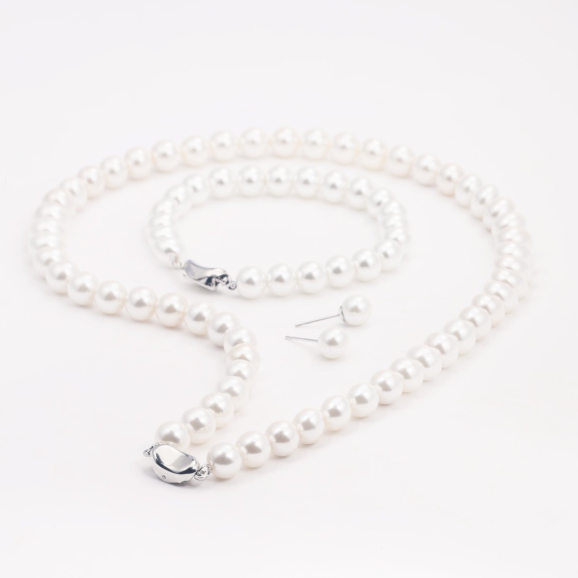 Stunning Freshwater Cultured Pearl Necklace Set with Matching Bracelet and Stud Earrings MyFave Boutique