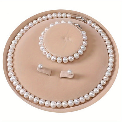 Stunning Freshwater Cultured Pearl Necklace Set with Matching Bracelet and Stud Earrings MyFave Boutique