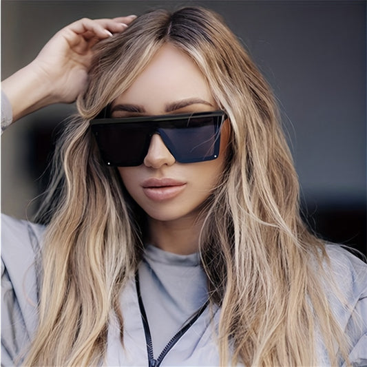 Stylish Oversized Square Frame Glasses - Fashionable Y2K Rivet Decor, Solid Frame, Trendy Flat Top Design, Perfect for Outdoor Activities, Suitable for Women and Men MyFave Boutique