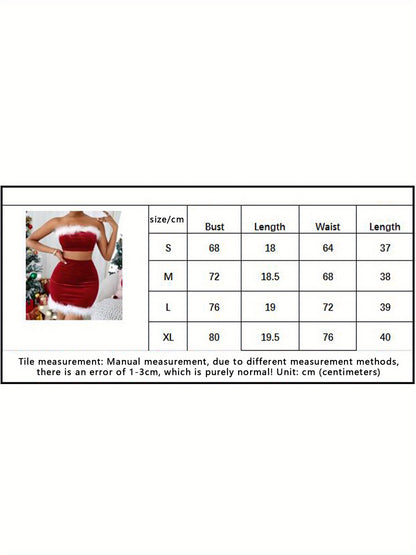 Women's Christmas Skirt Outfits Contrast Color Crop Tube Tops + Bodycon Mini Skirt Lingerie MyFave Boutique