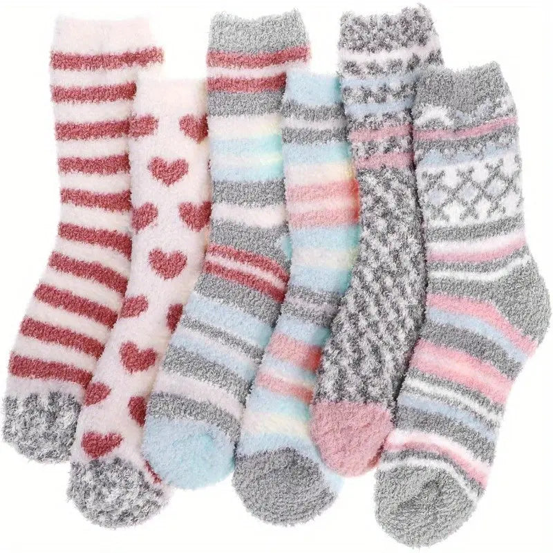 6 Pairs Women's Cozy Fluffy Socks for Women Soft Winter Warm Socks for Home Christmas MyFave Boutique