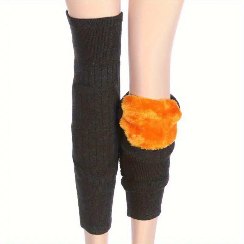 YNGTU 1Pair Winter Thickened Plush-Lined Warm Knee Pads Compression Leg Sleeves - 100% Polyester Material, Wool, Uncharged for Joint Protection, Windproof Cold Proof Leg Warmers MyFave Boutique