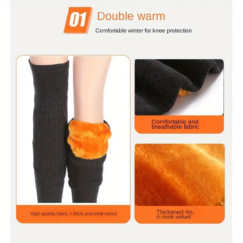 YNGTU 1Pair Winter Thickened Plush-Lined Warm Knee Pads Compression Leg Sleeves - 100% Polyester Material, Wool, Uncharged for Joint Protection, Windproof Cold Proof Leg Warmers MyFave Boutique