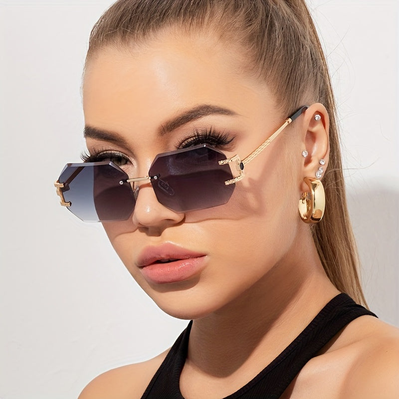 A pair of polygonal frameless gradual change fashionable women's sunglasses, sun protection, fashionable oversized sunshades, suitable for outdoor wear MyFave Boutique