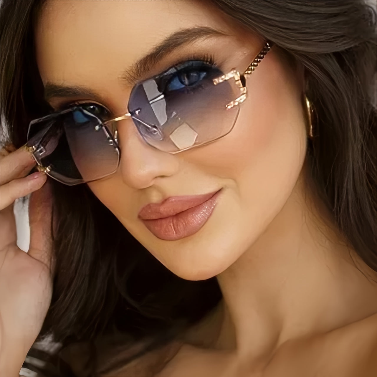 A pair of polygonal frameless gradual change fashionable women's sunglasses, sun protection, fashionable oversized sunshades, suitable for outdoor wear MyFave Boutique