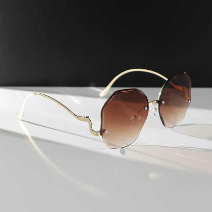 Trendy Frameless Metal Sunglasses with PC Lenses and Unique Bend Design for Casual and Vacation Wear MyFave Boutique