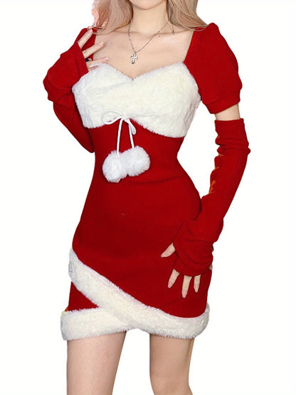 Women's Christmas Santa Dress Deluxe Mrs. Claus Costume Fur Patchwork Dress Party Cosplay Outfit MyFave Boutique