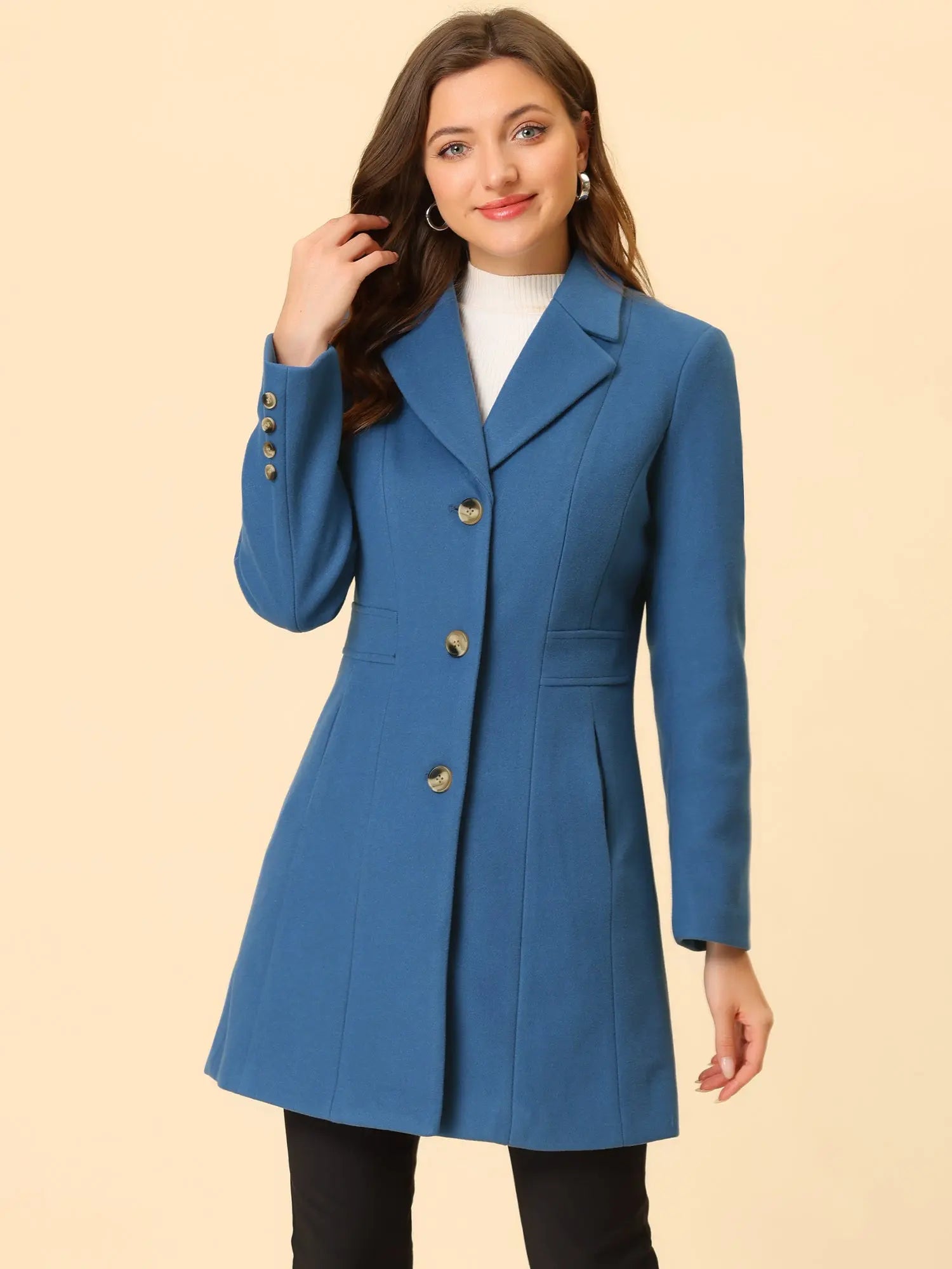 Allegra K Women's Lapel Single-Breasted Long Outerwear Winter Coats MyFave Boutique