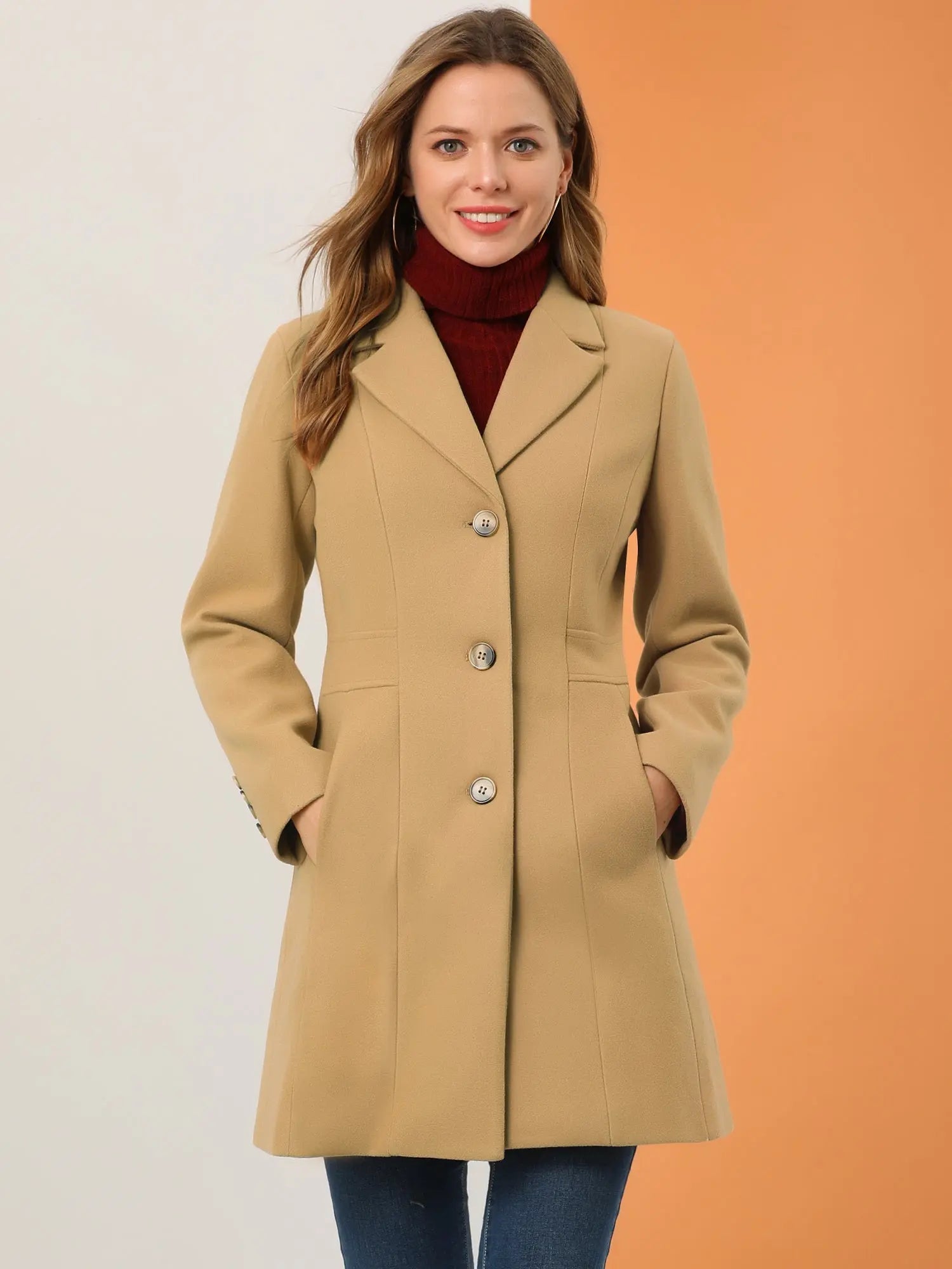 Allegra K Women's Lapel Single-Breasted Long Outerwear Winter Coats MyFave Boutique