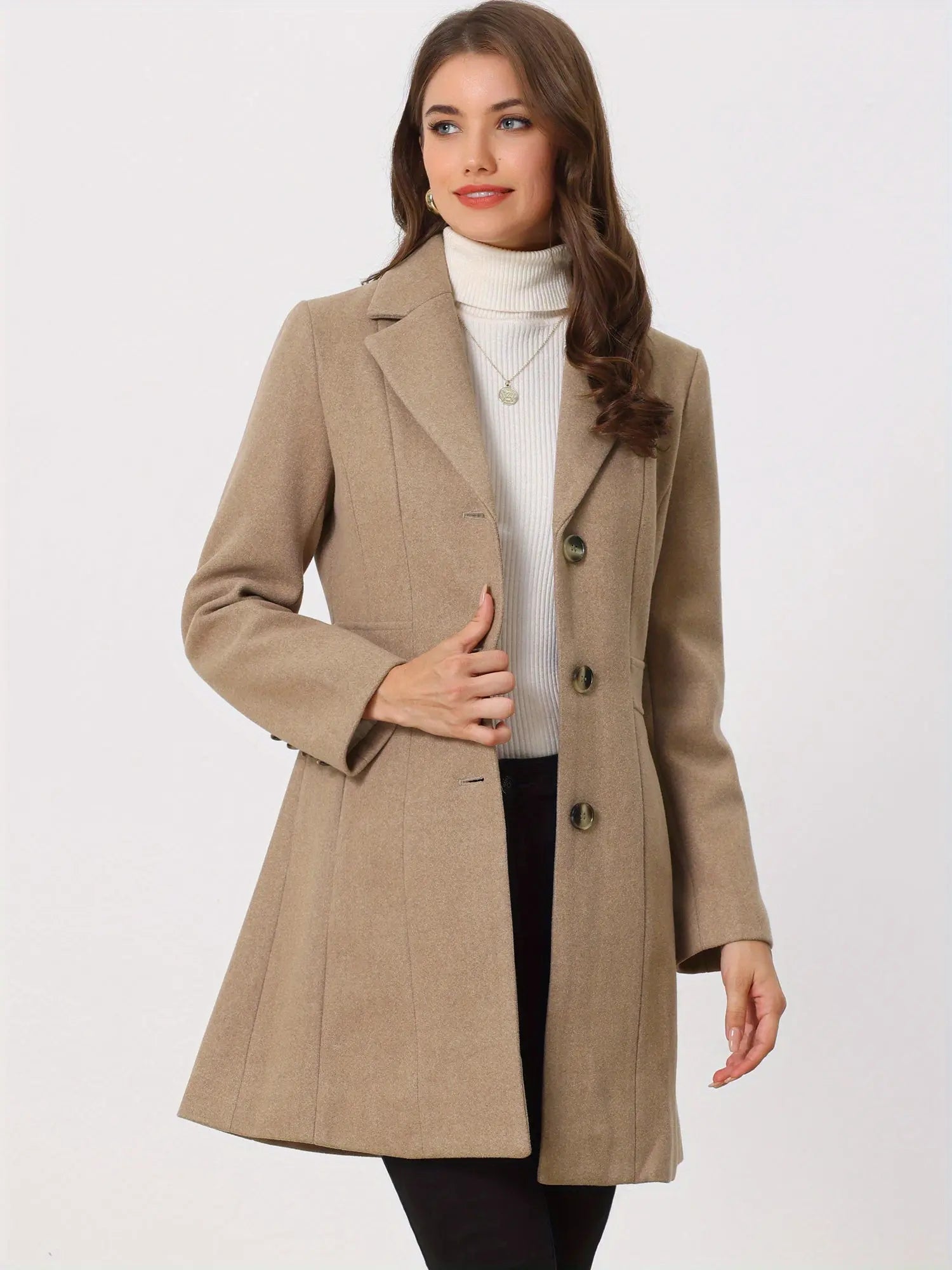 Allegra K Women's Lapel Single-Breasted Long Outerwear Winter Coats MyFave Boutique