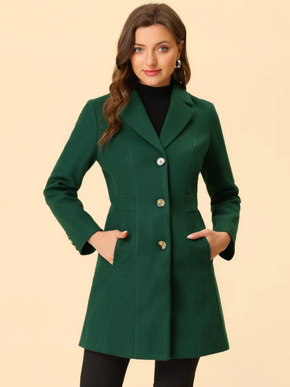 Allegra K Women's Lapel Single-Breasted Long Outerwear Winter Coats MyFave Boutique