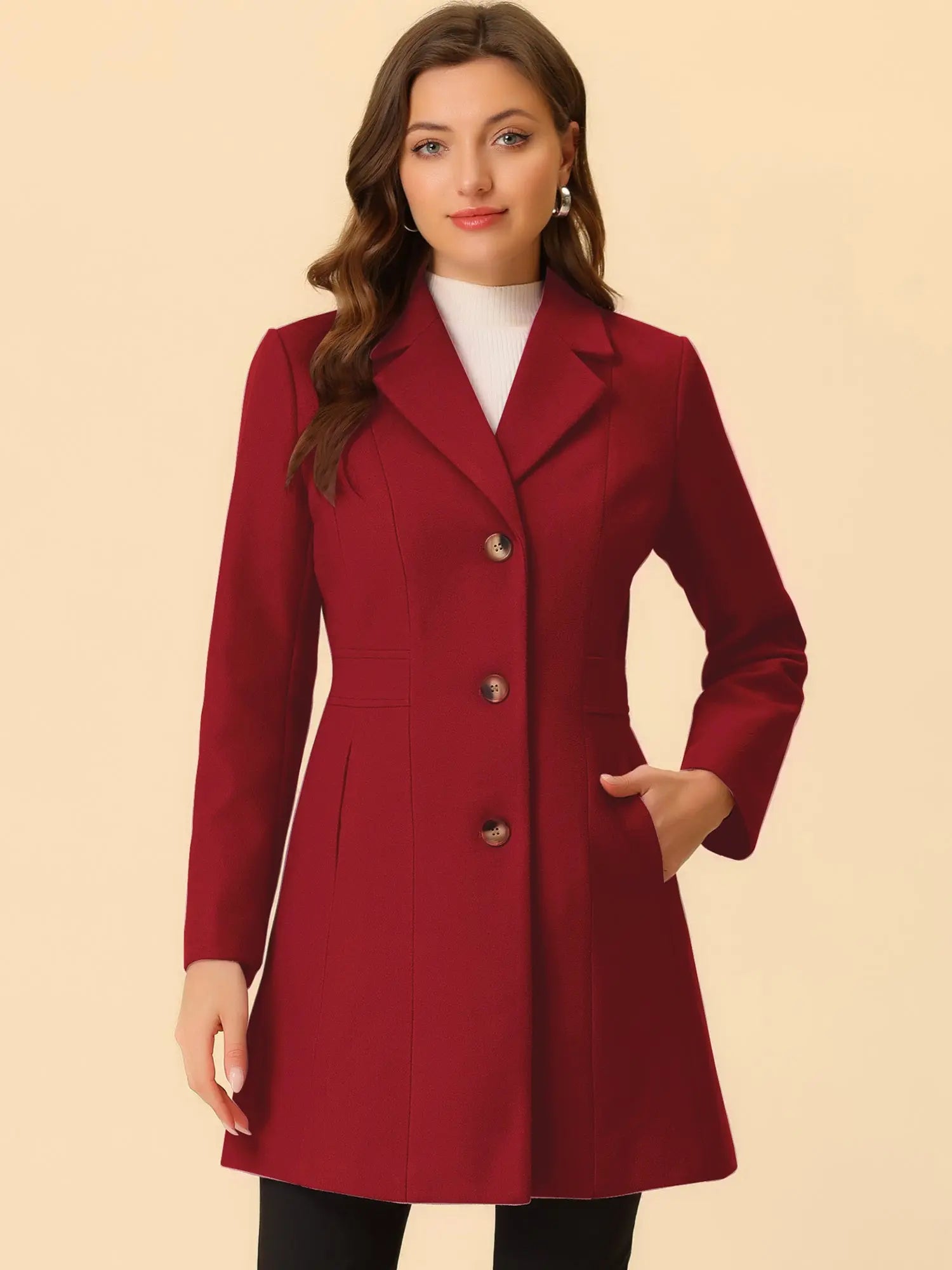 Allegra K Women's Lapel Single-Breasted Long Outerwear Winter Coats MyFave Boutique