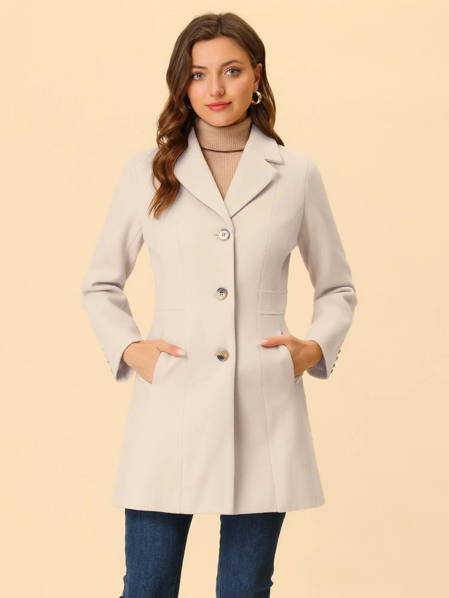 Allegra K Women's Lapel Single-Breasted Long Outerwear Winter Coats MyFave Boutique