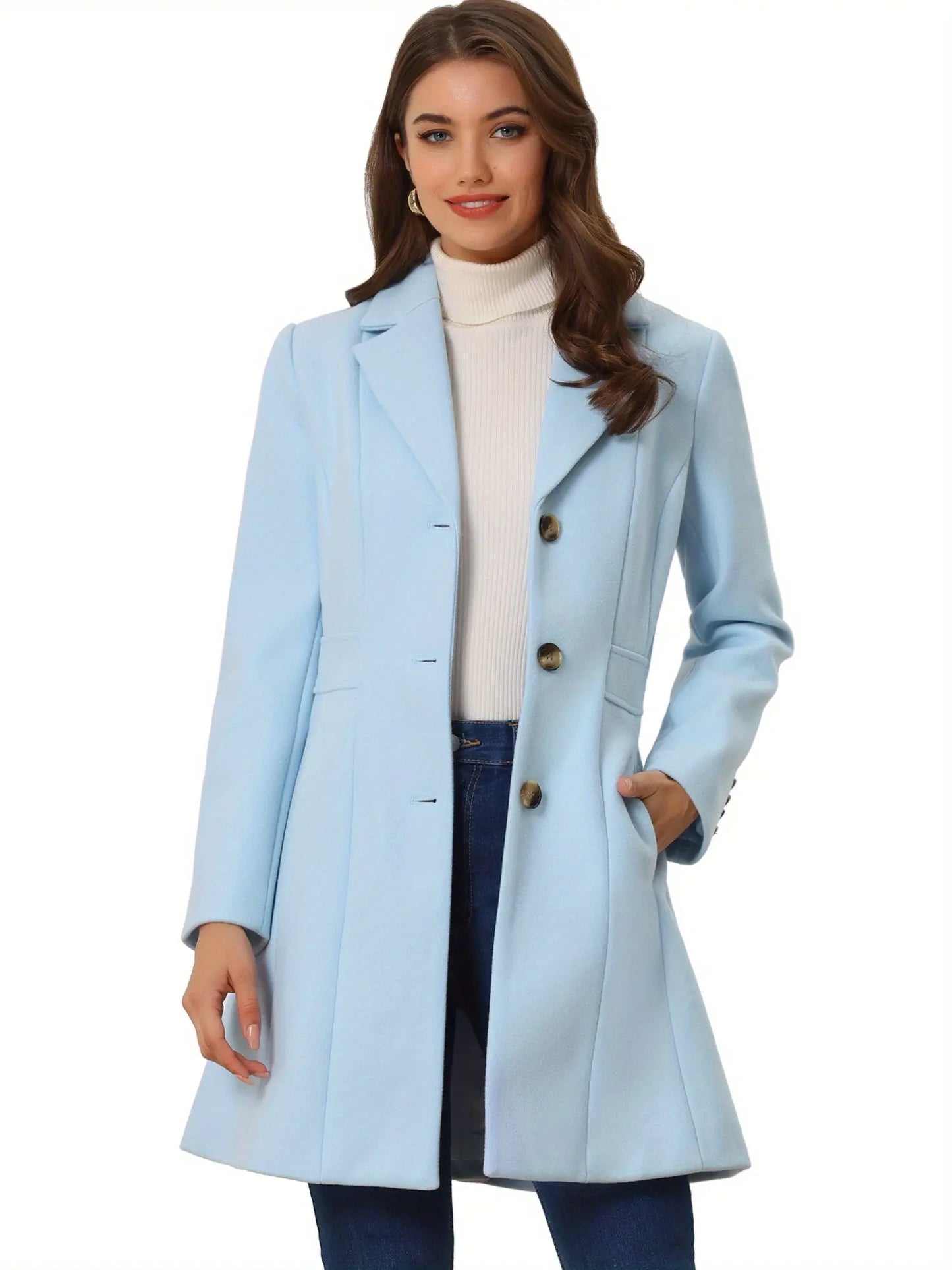 Allegra K Women's Lapel Single-Breasted Long Outerwear Winter Coats MyFave Boutique