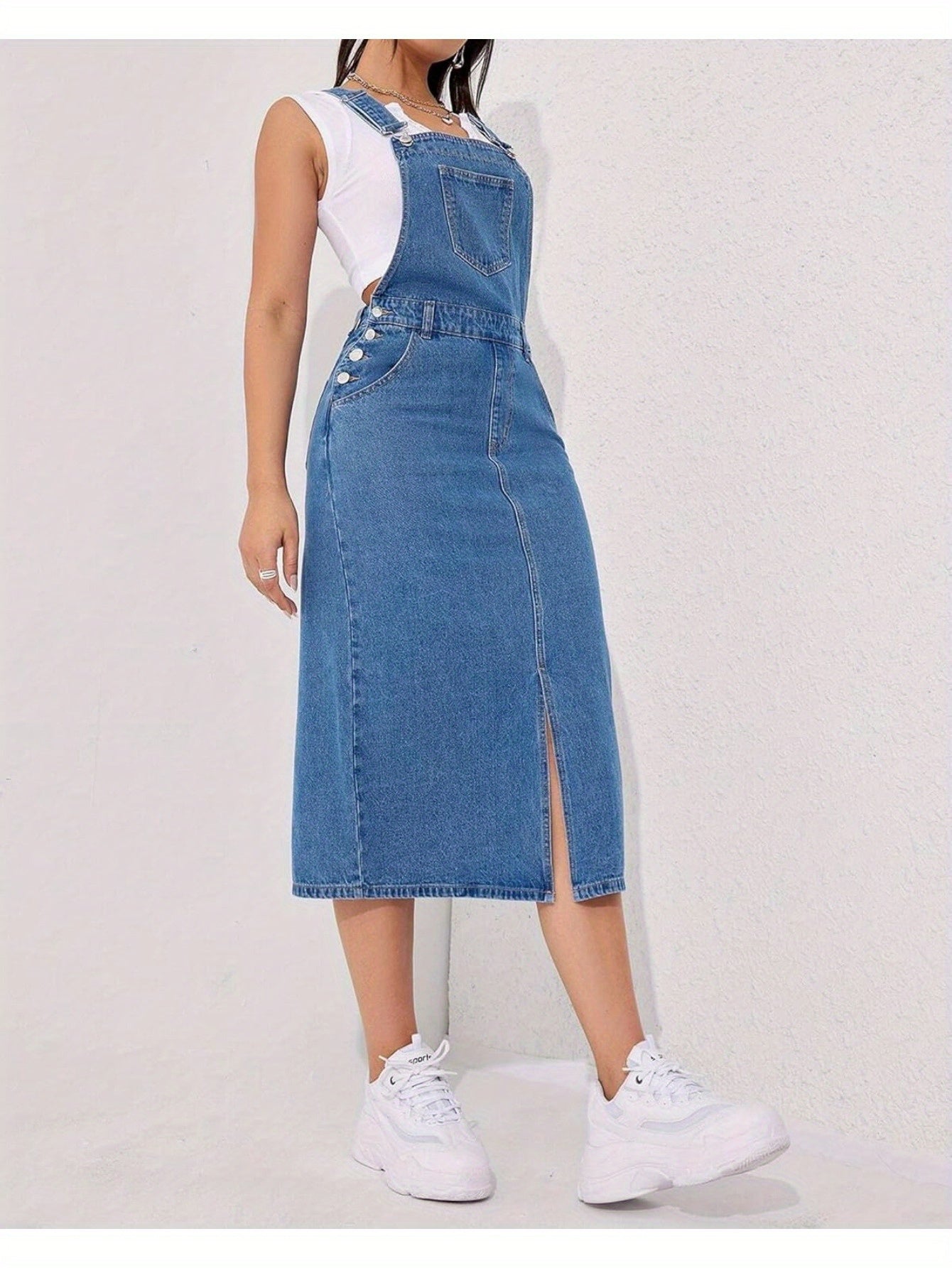 Women's Adjustable Strap Denim Pinafore Dress - Casual and Classic Overall style MyFave Boutique