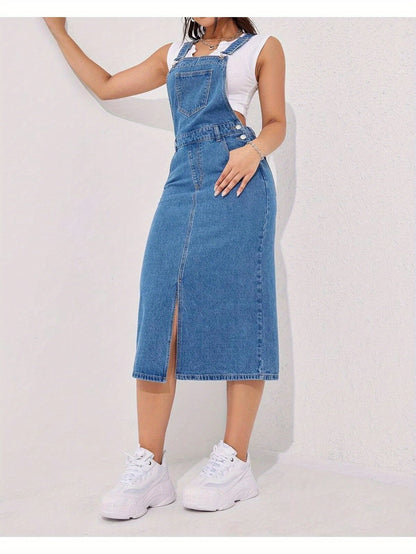 Women's Adjustable Strap Denim Pinafore Dress - Casual and Classic Overall style MyFave Boutique