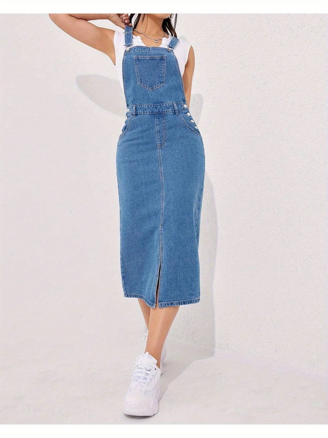 Women's Adjustable Strap Denim Pinafore Dress - Casual and Classic Overall style MyFave Boutique